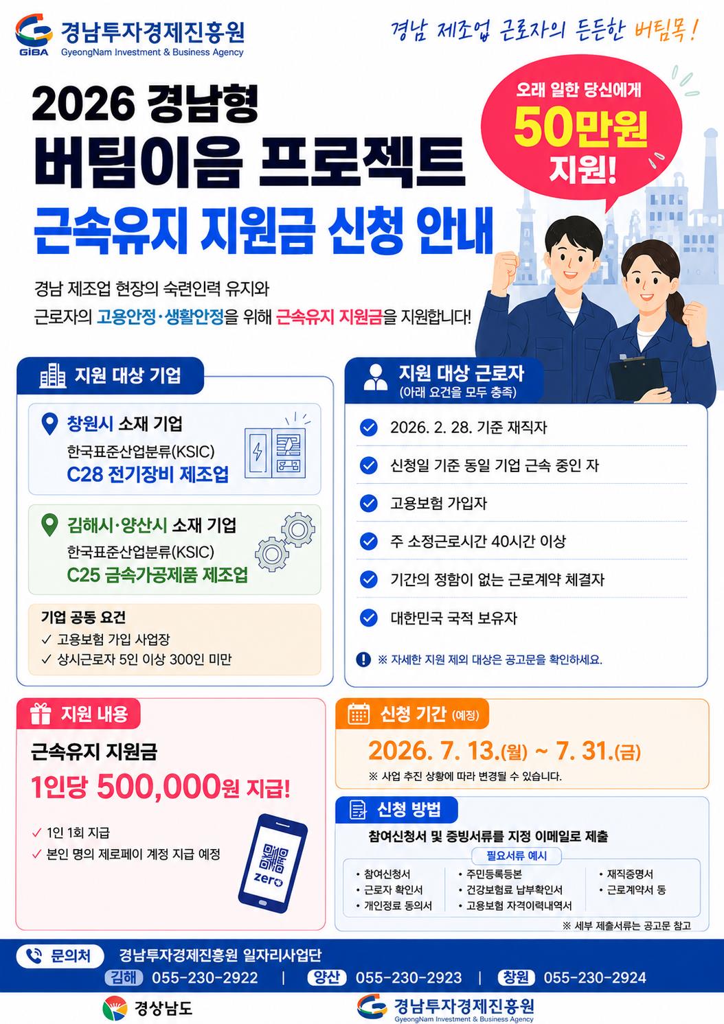 경남도, 제조업 근로자에 든든한 버팀목… ‘경남형 버팀이음 프로젝트’ 참여자 모집
